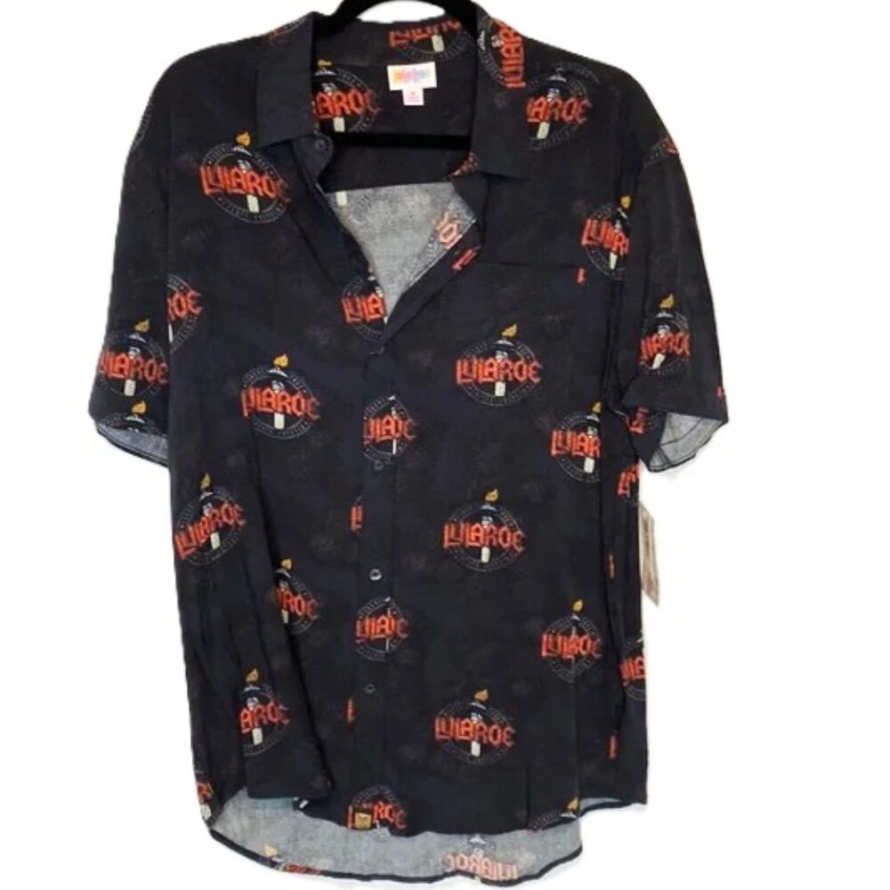 Mens Dress Shirt Medium All Over Logo‎ LuLaRoe Michael Rock Roll Punk Steet Wear